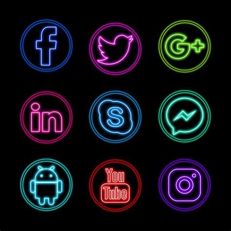 Neon Style Social Media Icons Pack Social Media Png Neon PNG