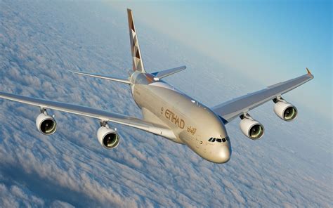 Download Wallpapers Airbus A380 Etihad Airways Passenger Plane Air