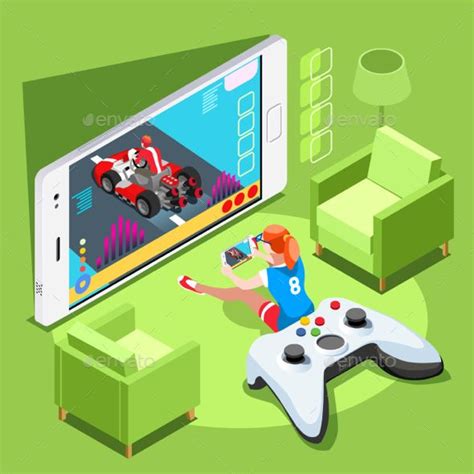 Computer Video Game Isometric Person Gaming Vector Illustration