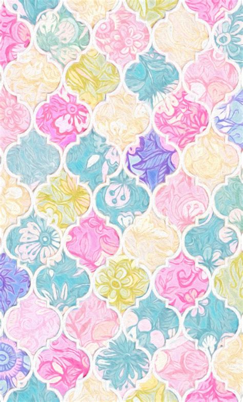 Soft Bright Pastel Floral Moroccan Tiles Fabric By Micklyn On