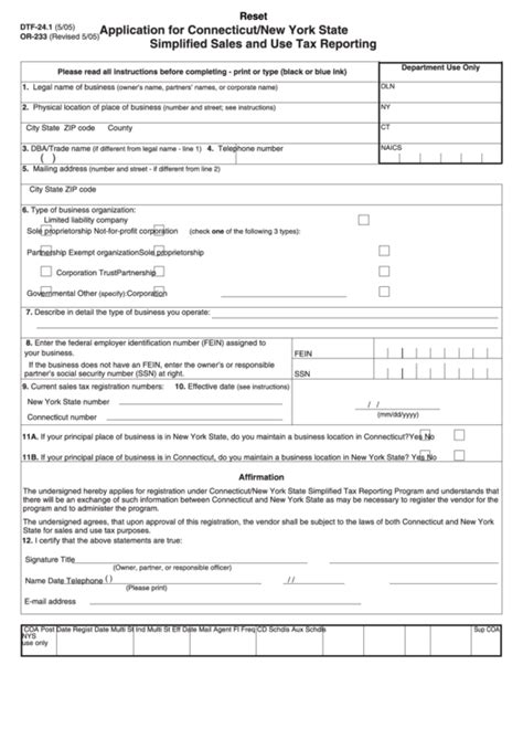 It should be submitted electronically only. Fillable Form Dtf-24.1 - Application For Connecticut/new ...