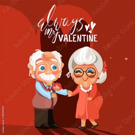 valentine s day card cute adorable cartoon senior couple in love romantic old man gives the