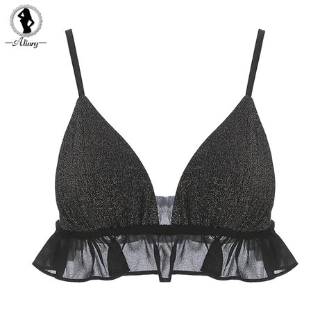 alinry sexy bra women black ruffle chiffon patchwork push up seamless lingerie bralette