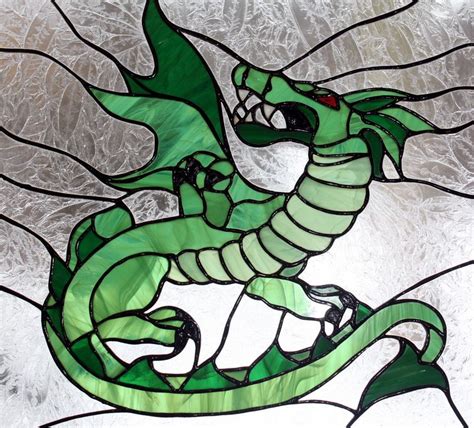 Dragon Stained Glass Panel With Oak Frame Stained Glass Patterns Stained Glass Faux Stained