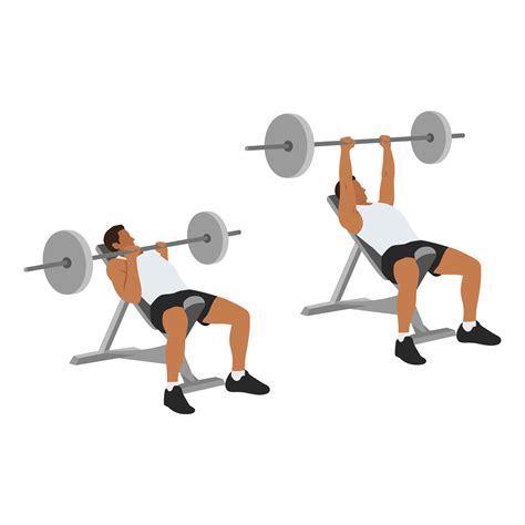 Man Doing Incline Close Grip Barbell Bench Press Exercise Flat Vector