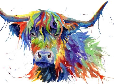 Highland Cow In Multicolor Painting By Sarah Stribbling