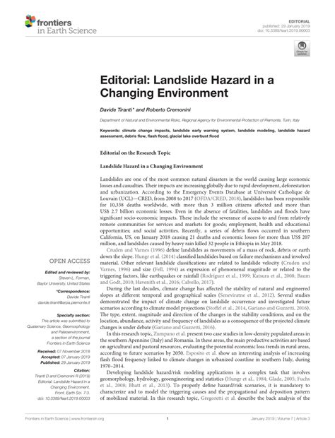 Pdf Editorial Landslide Hazard In A Changing Environment