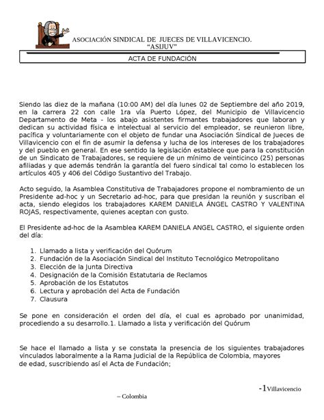 Acta De Fundación De Un Sindicato Docsity