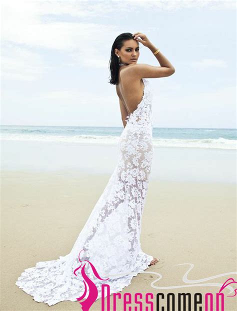 To spice up your casual beach wedding dress, think of the following accessories: Beach Backless Wedding Dress Sexy Mermaid Lace White Open ...