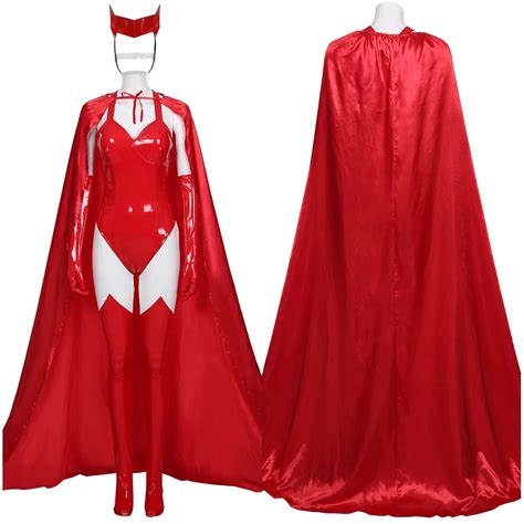 Wanda Vision Sexy Wanda Maximoff Scarlet Witch Cosplay Costume Red Cloak Cape Uniform Suit