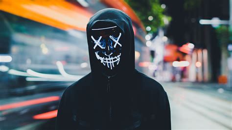 Persons In Mask Wallpaper 4k Neon Mask Black Hoodie