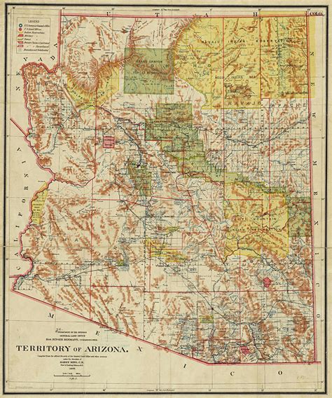 1899 Territory Of Arizona Map Historical Map Digital Art By Toby