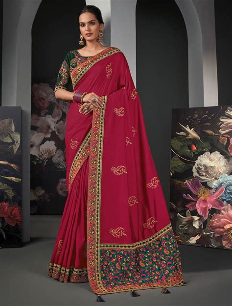 Red Embroidered Silk Saree With Blouse Lilots 3547495