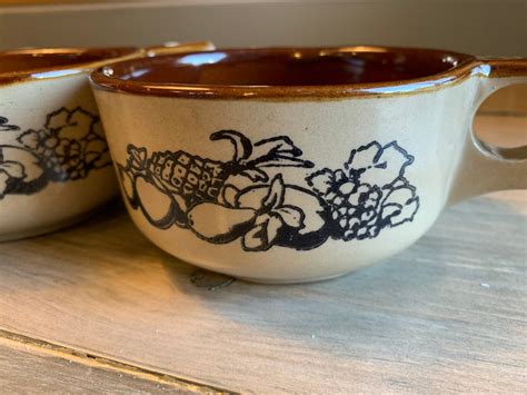 Vintage Soup Mugs Vintage Pair Of Soup Mugs Pottery Stoneware Etsy