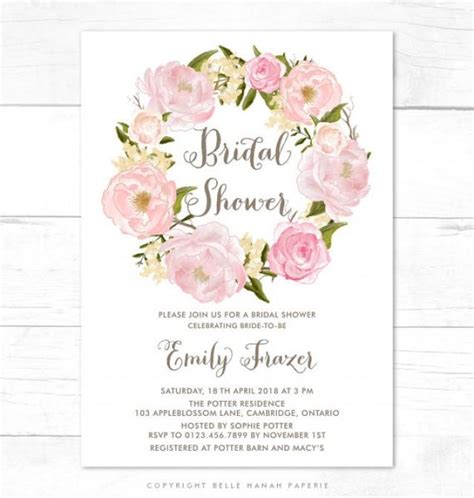 Printable Invitation Blush Pink Flowers Wreath Bridal Shower