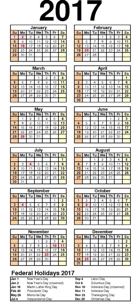 2015 Calendar With Federal Holidays Time Table