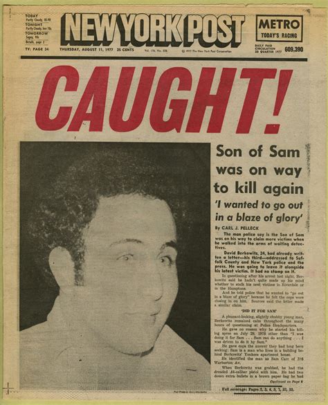 Newspaper Headline Caught New York Post August 11 1977 1977