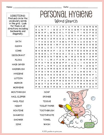 Free Printable Personal Hygiene Word Search In 2021