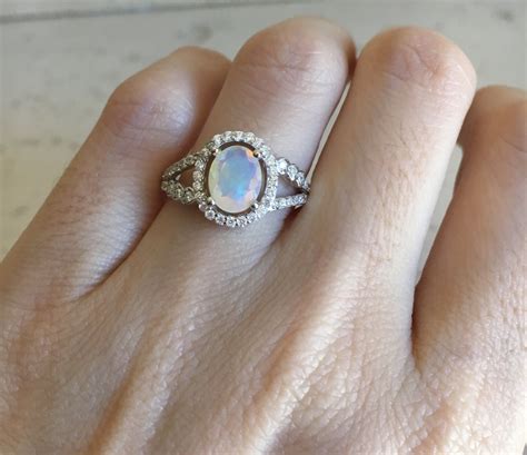 Opal Halo Deco Engagement Ring Genuine Welo Opal Oval Promise Ring For