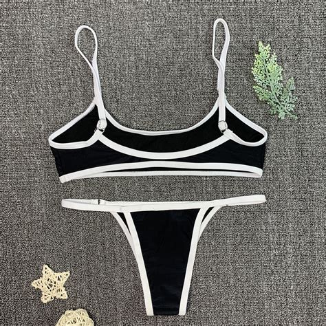 2020 2020 New European And American Swimwear Ladies Split Solid Color Flat Chest Sexy Swimsuit