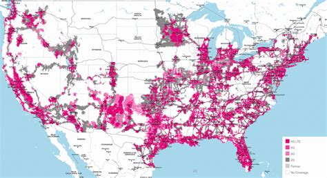 Map Comparing 3g Coverage 4g Coverage And Roaming Tmobile T