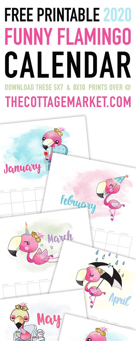 Free Printable 2020 Funny Flamingo Calendar Calendar Download Free Printable Calendar Free