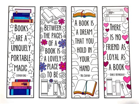 Five Beautiful And Inspiring Book Quote Bookmarks To Print And Color