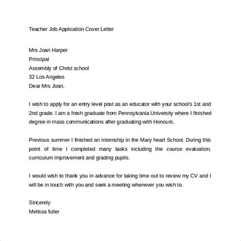 A well written business style application letter for a teaching position can be used as a backup for the curriculum vitae being sent to a prospective such letters include all the information about your qualification that fit the requirements of the position. 15+ Application Cover Letter Templates - Samples, Examples & Format | Sample Templates