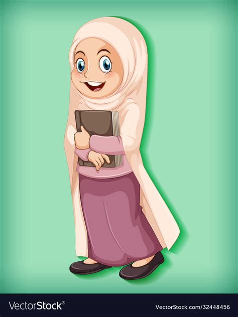 Female Muslim Cartoon On Character Colour Vector Image