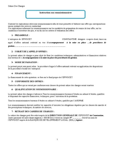 Cahier Des Charges  Appel d'offres  Économie