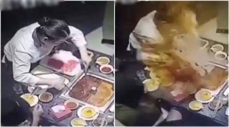 Video Boiling Soup Explodes On Waitress Face As She Tries To Retrieve