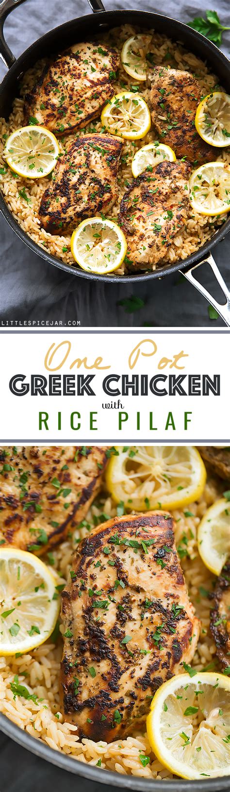 One Pot Greek Chicken And Rice Pilaf Recipe Little Spice Jar