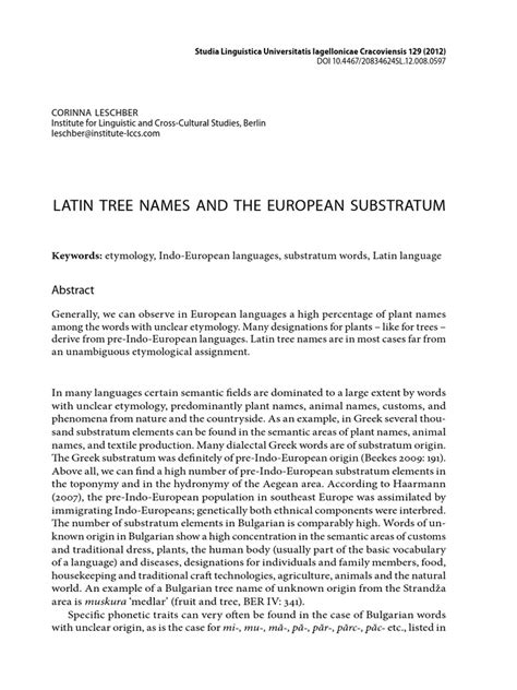 Leschber Latin Tree Names And The European Substratum Pdf Pdf