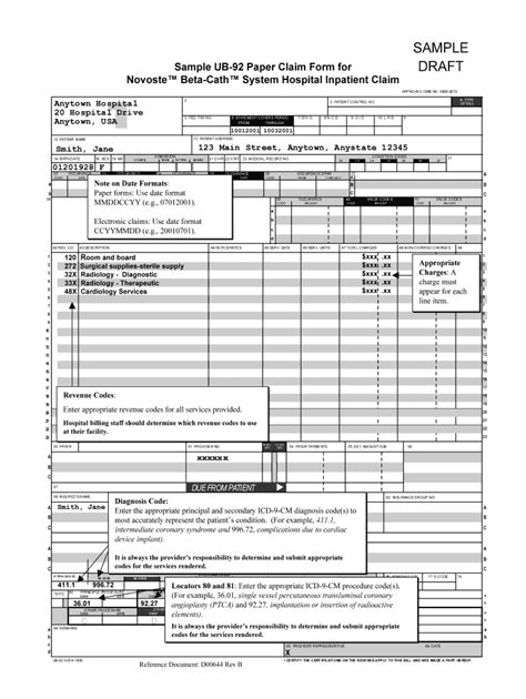 Fillable Online Sample Sample Ub 92 Paper Claim Form For Draft Fax