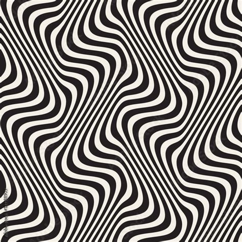 Wavy Lines Optical Illusion Vector Seamless Black And White Pattern