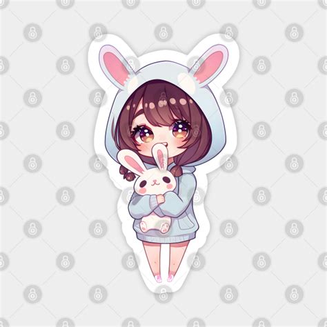 cute anime girl with bunny anime magnet teepublic