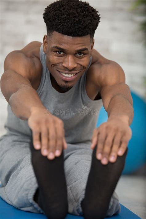 Handsome Muscular Man Doing Stretching Exercise Stock Photo Image Of