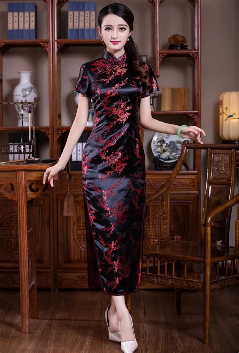 Plus Size 4xl 5xl 6xl Womens Long Satin Cheongsam Chinese Female Summer Short Sleeve Slim Qipao