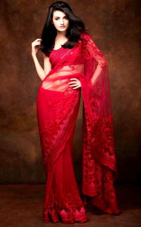 Sheer Red Lace Sari Indian Sari Dress Stylish Sarees Saree Styles