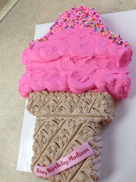For a classic round or rectangular cake, you may want to put two leveled cakes together,. Ice Cream Cone Buttercream Cake Fun Shape Cakes Summertime ...