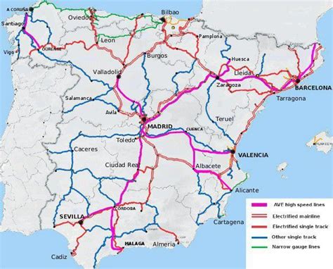 Rail Map Of Spain Map Of Spain Andalucia Spain Spain Road Trip