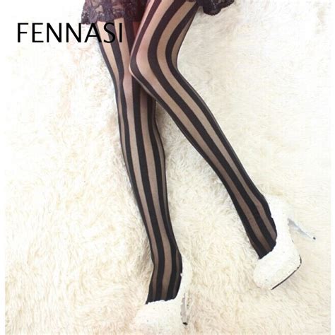 fennasi sexy women vertical lines vertical stripe nylons lady pantyhose female stockings black