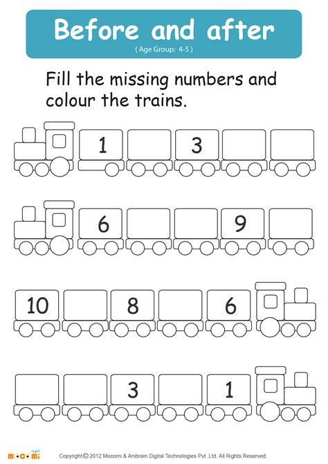 Number Before And After Worksheet
