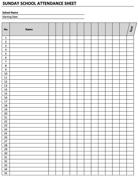 Sunday School Attendance Chart Download A Visual Reference Of Charts
