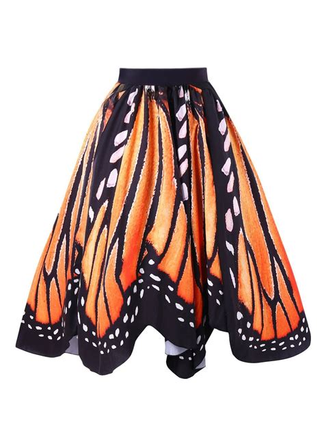 Plus Size Butterfly Print Midi Skirt Orange 2xl Butterfly Costume