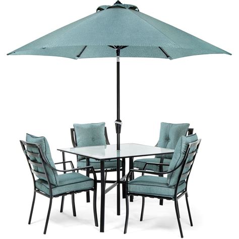 Its strong weather resistance makes it very suitable for outdoor use it has a hole in the center of the table designed for the umbrella. Hanover Lavallette Black Steel 5-Piece Outdoor Dining Set ...