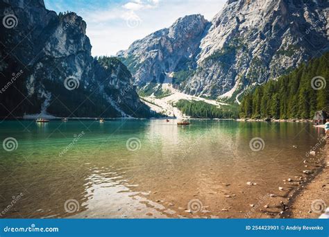 A Fantastic View On The Braies Lake Stock Image Image Of South