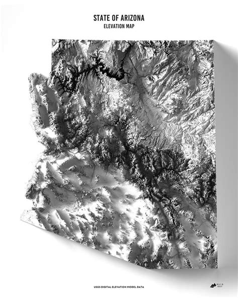 Arizona Elevation Map 2d Print Explore The Diverse And Beautiful