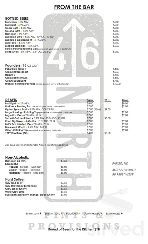 46 North Pints & Provisions menu in Fargo, North Dakota, USA