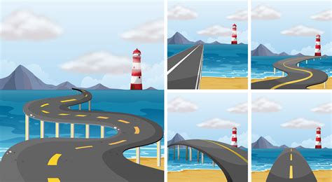 Five Scenes Of Road Across The Ocean 432829 Vector Art At Vecteezy